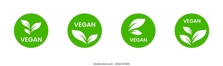 Vegan icon set. Bio, Ecology, Organic vector icons. Green leafs. Vegan diet symbols. Vegan symbols. Vegan food sign with leaves.