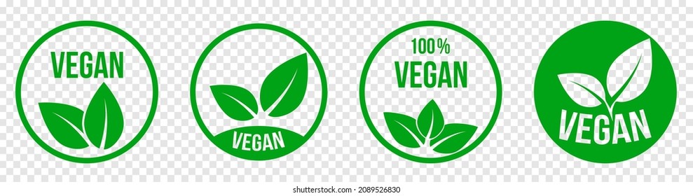 Vegan icon set. Line art style. Organic, bio, eco symbols. Vector illustration isolated on transparent background