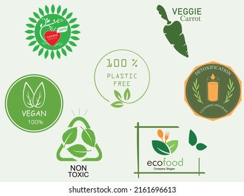 Vegan icon set. Line art style. Organic, bio, eco symbols.