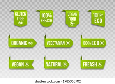 Vegan icon set logos and badges, natural product.