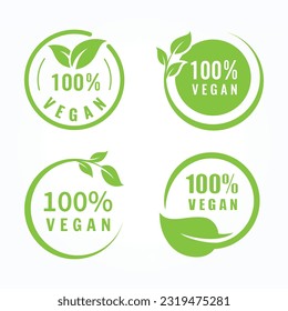 Vegan icon set. Organic, bio, eco symbols. Vector illustration