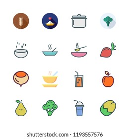 vegan icon set. vector set about radish, porridge, pear and broccoli icons set.