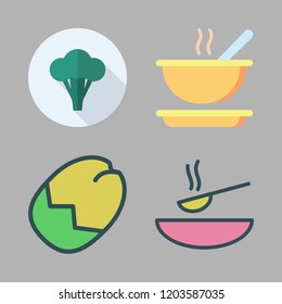 vegan icon set. vector set about nuts, soup and broccoli icons set.