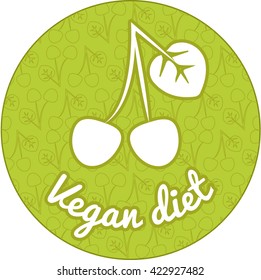 Vegan icon, sign, label, logo. Vegetarian, cherry, vegan diet, vector illustration promotion of a healthy diet