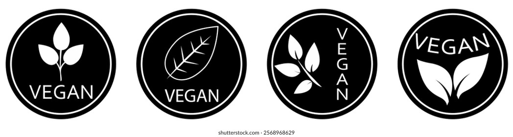 Vegan icons collection. stickers for labeling package, food, cosmetics
