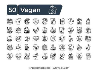 Vegan Icons Pack. hand drawn style. clean and simple vector icons