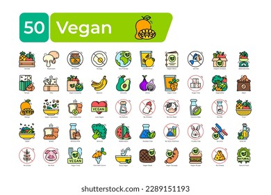 Vegan Icons Pack. outline fill color style. clean and simple vector icons