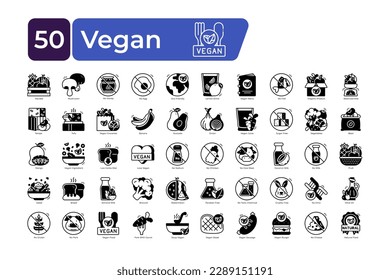 Vegan Icons Pack. Solid Glyph style. clean and simple vector icons