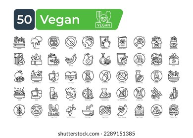 Paquete de Iconos Vegan. Iconos de línea delgada configurados. iconos vectoriales simples y limpios