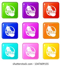 Vegan icons set 9 color collection isolated on white for any design