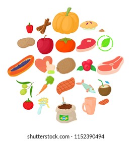 Vegan icons set. Cartoon set of 25 vegan vector icons for web isolated on white background