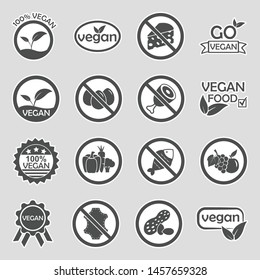 Vegan Icons. Sticker Design. Vector Illustration.