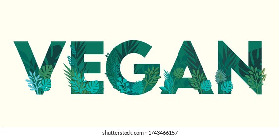 Vegan illustrated typography/ text with leaves and plants shape which can be used for posters, leaflets, websites, mobile application or hoardings. 