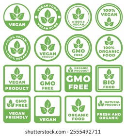 Vegan Label Design, Minimalist vector illustration with natural elements, perfect for eco-friendly product packaging, branding, or marketing materials. Fully editable and versatile for various design