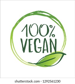 Vegan label - hand drawn doodle green label set leaf