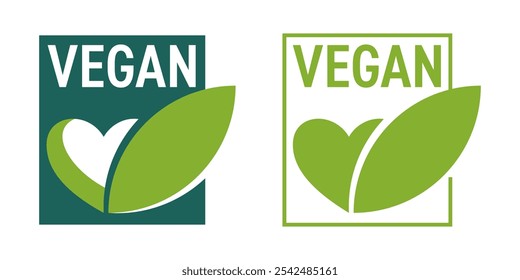 Vegan label in heart shape - food products sticker stamp with non-meat composition - isolated vector minimalistic emblem