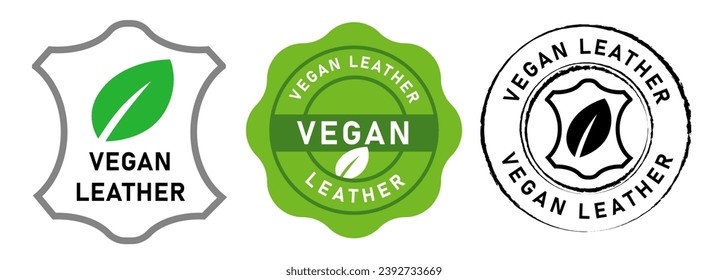 Vegan leather stamp emblem banner sticker logo symbol leaf green eco badge 