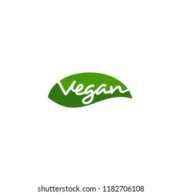 Vegan lettering with leaf. Vegetarian stamp sticker print