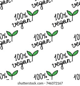 vegan lettering seamless doodle pattern