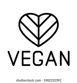 Vegan Line Logo Heart Icon Isolated On White. Love Vegan Healthy Non Violent Food Line Icon For Web And Ui Design, Mobile Apps And Print Products