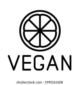 Veganisches Logo-Symbol einzeln auf weißem Hintergrund. Veganisches, nicht gewalttätiges, biologisches Lebensmittelsymbol mit geschnittener Zitrusorange für Web- und i-Design, mobile Apps und Printprodukte