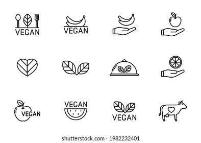 vegan line vector icons isolated on white. vegan non violent food lineal icon set for web and ui design, mobile apps and print products