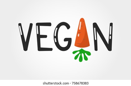 Vegan Logo Design with a Carrot, Color Vector Illustration.