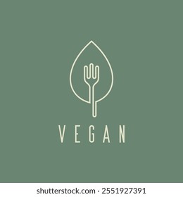 Vegan logo design fork and leaf. Can be used for vegan food products, restaurant logos with vegetable or vegetarian menus