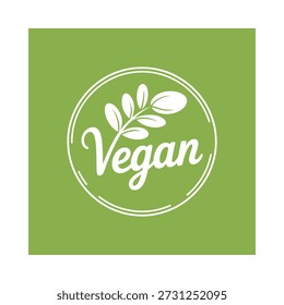 Logotipo vegano con fondo verde y diseño de hoja