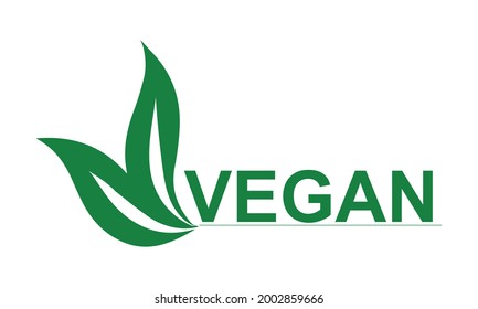 Vegan logo green leaf label template for vegan or vegetarian food package design.