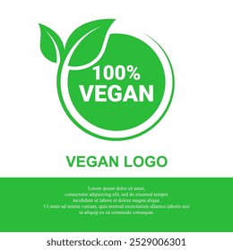 Logotipo vegano con hojas verdes para una dieta ecológica vegetariana