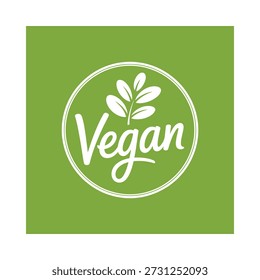 Logotipo vegano con diseño de hoja sobre fondo verde