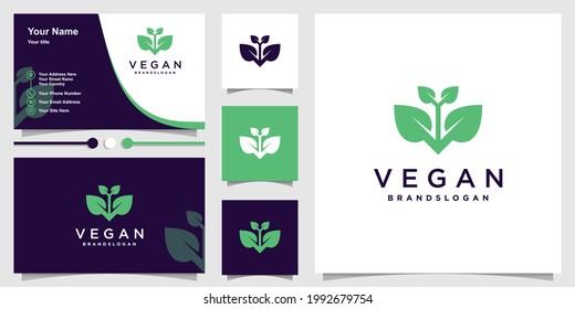 Plantilla de logotipo vegan con concepto creativo único Vector Premium