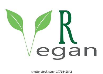 Vegan logo template design. Green leaf icon with text on white background.
