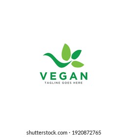 Vegan logo vector. Nature green illustration with leaves for logo, sticker, and label.