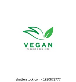 Vegan logo vector. Nature green illustration with leaves for logo, sticker, and label.