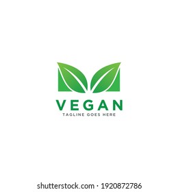 Vegan logo vector. Nature green illustration with leaves for logo, sticker, and label.