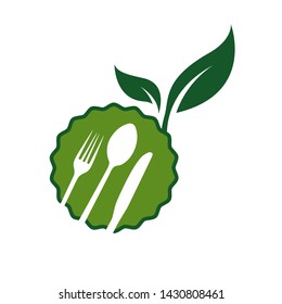 vegan logo vegetarian vector icon with spoon fork and leaf element
