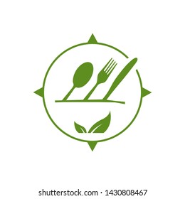 vegan logo vegetarian vector icon with spoon fork and leaf element