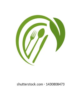 vegan logo vegetarian vector icon with spoon fork and leaf element