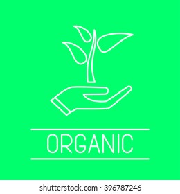 Vegan logotype for marking packs of healthy organic and free of gmo, trans fat, soy products. Useful for web, apps, button, healthy food, menu, restaurant.