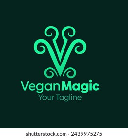 Vegan Magic Logo Design Template: Letter V Symbol. This modern alphabet-inspired logotype is perfect for Technology, Business, Organizations, Personal Branding, and more.