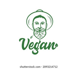 Vegan Man Illustration vector graphic of health diet nutrition concept Logo Design template