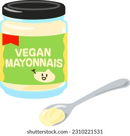 Mayonesa vegan en un frasco y una cuchara