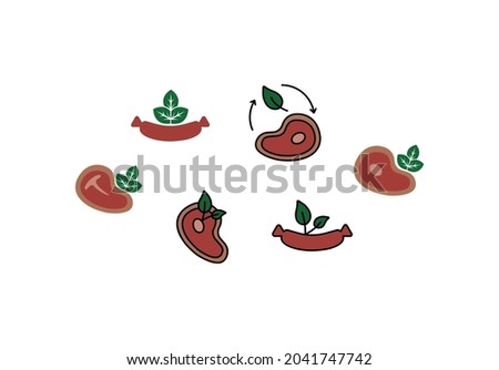 Vegan meat, alternative meat, go vegan, beyond meat simple icon set vector illustration
