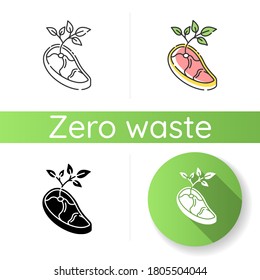Vegan meat icon. Linear black and RGB color styles. Healthy eating, vegetarianism. Refusing from animal meat. Environment protection. Plant growing from steak Isolated vector illustrations
