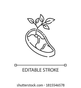 Vegan meat linear icon. Healthy eating, vegetarianism thin line customizable illustration. Contour symbol. Refusing from animal meat. Vector isolated outline drawing. Editable stroke