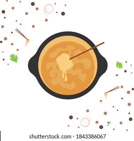 Vegan Melted Fondue Vector Icon Design, National Dish of  Switzerland Sign,Traditional cuisine Symbol, Gourmet food cooking and restaurant menu with ingredients, Classic Swiss Cheese Fondue Concept