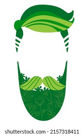 Vegan men shampoo vector illustration. Hipster flower beard. Men's haircut hand drawn picture