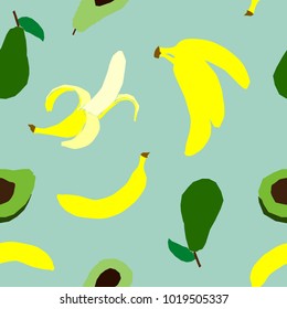 Vegan Menu - Avocado And Bananas - simple color seamless pattern